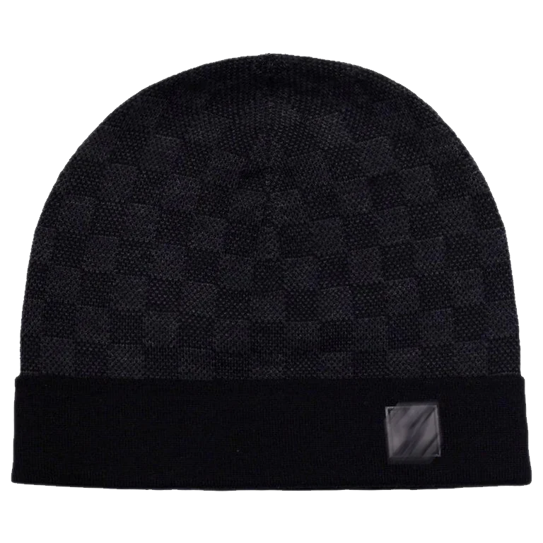 CHEQUERED BEANIE - DARK GREY